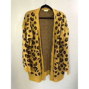 La Miel Womens Leopard Print Knit Open Front Cardigan Pockets Beige Brown M/L